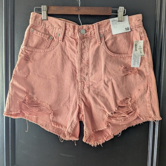 Aeropostale Pants - Aeropostale 90s High Rise Cut Off Denim Shorts Pink Distressed Raw Hem Size 10